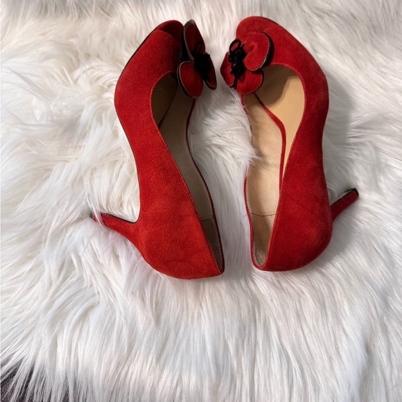 Kate Spade Red Suede Peep-Toe Heels - Picture 6 of 11